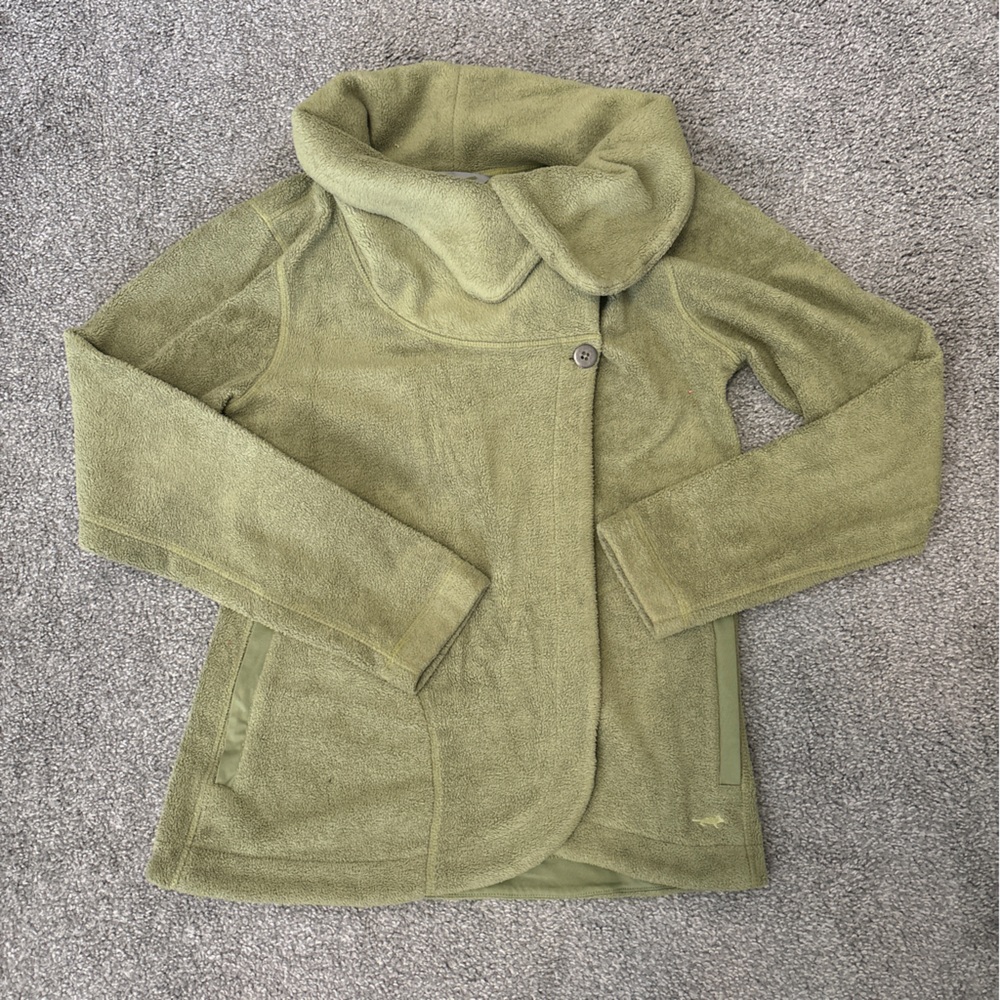 Horny toad jacket womens small green fleece teddy cowl neck‎ button gropcore